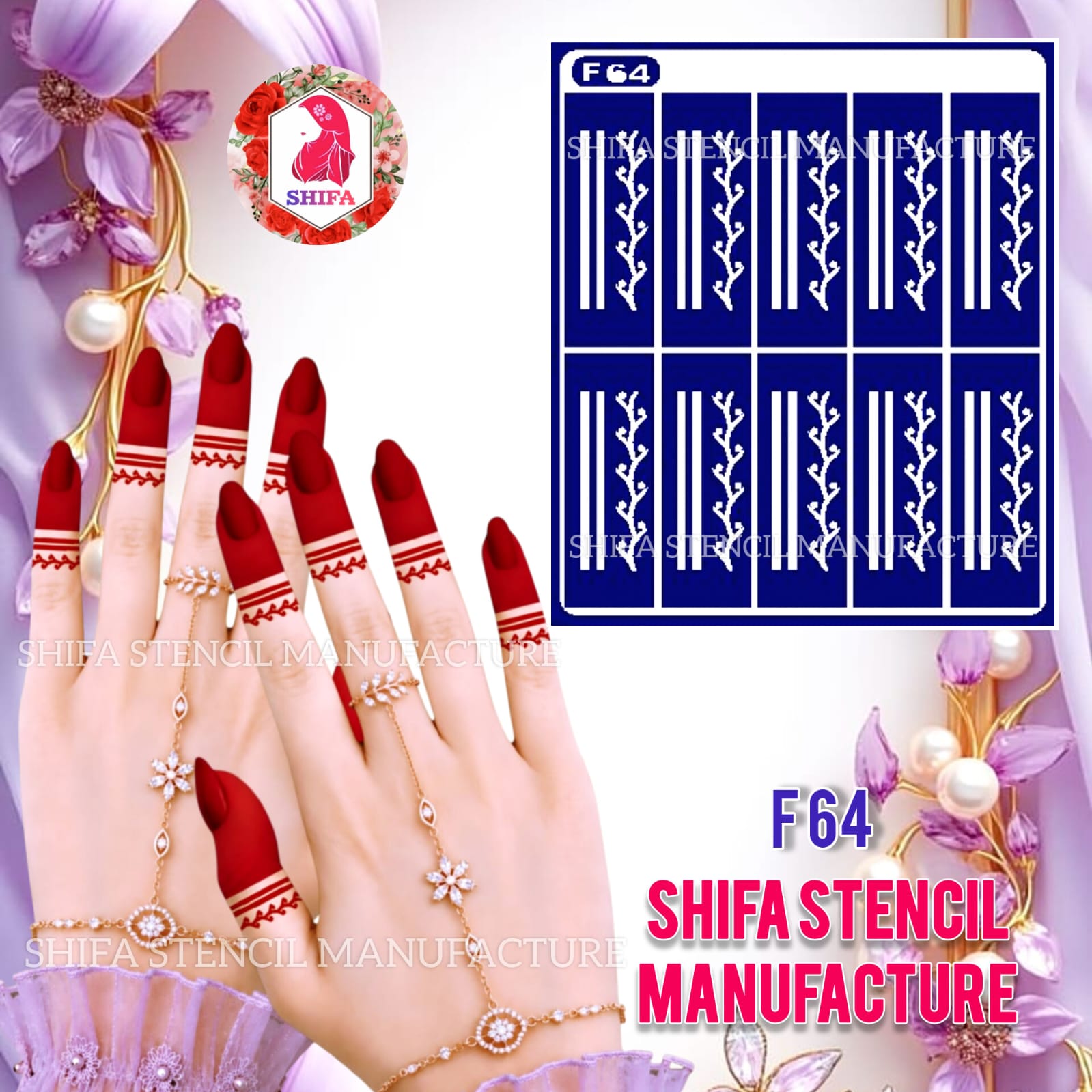 F 64 Delicate Vine Band Fingertip Stencil Sticker Overview Henna Stencil - Shifa Stencil